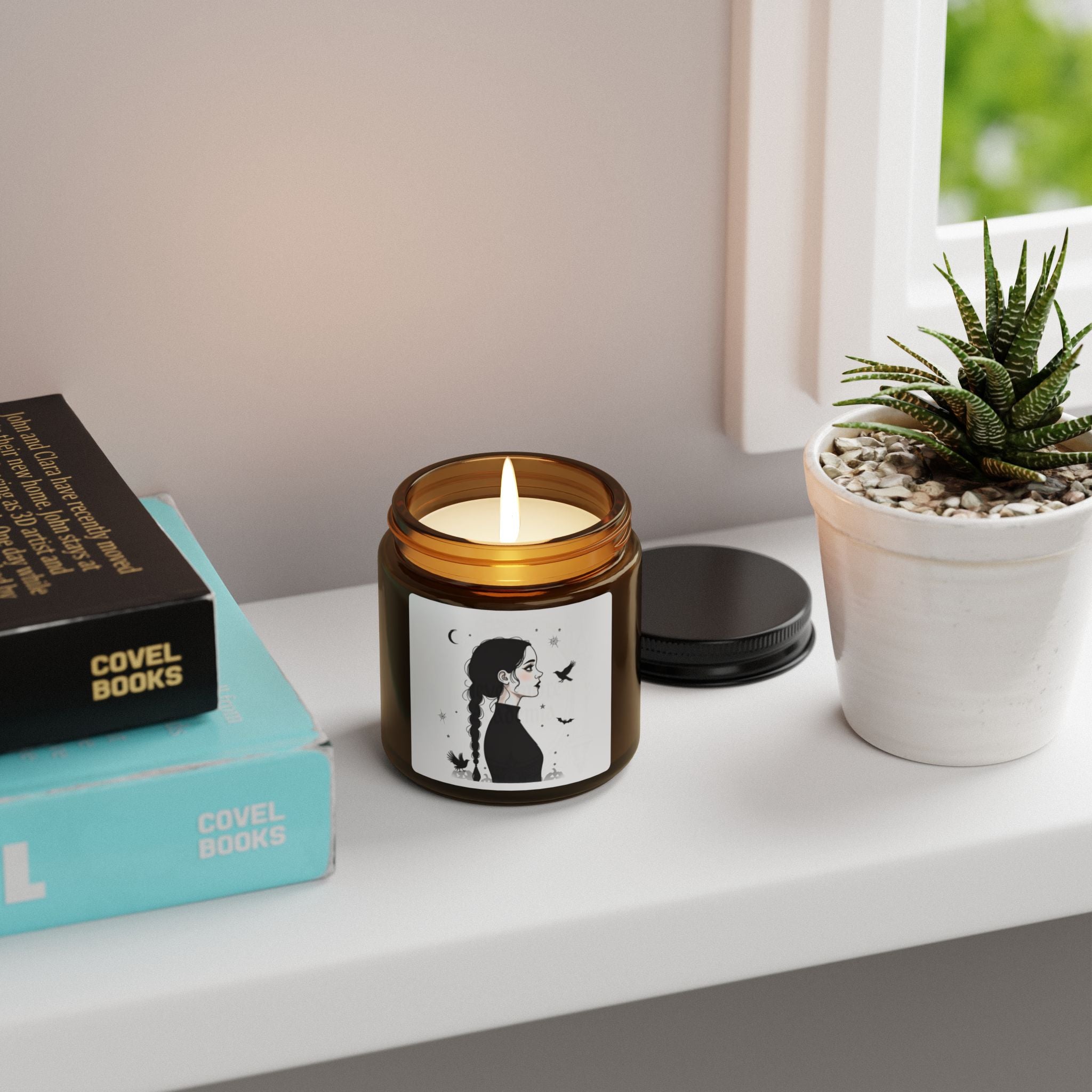 Minimalist Gothic Candle Art – Line Art Silhouette with Spooky Boarding School Vibes, Halloween Aesthetic Home Decor, Relaxing Gift, Aromatherapy Candle, Eco-Friendly, Candle for Meditation,