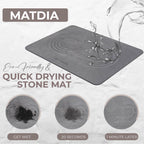Matdia Stone Drying Mat for Kitchen Counter & Faucet mat for kitchen sink – Super Absorbent - Diatomaceous earth dish drying mat - Non-Slip & Eco-Friendly - Quick drying - (19.6" x 15.7")