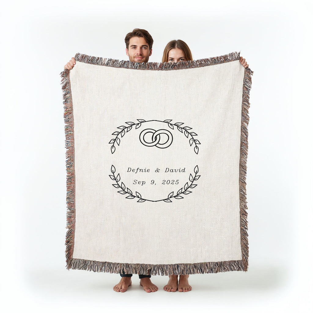 Personalized Wedding Woven Blanket: Custom Initials & Date • 100% Cotton Throw • Engagement & Anniversary Gift