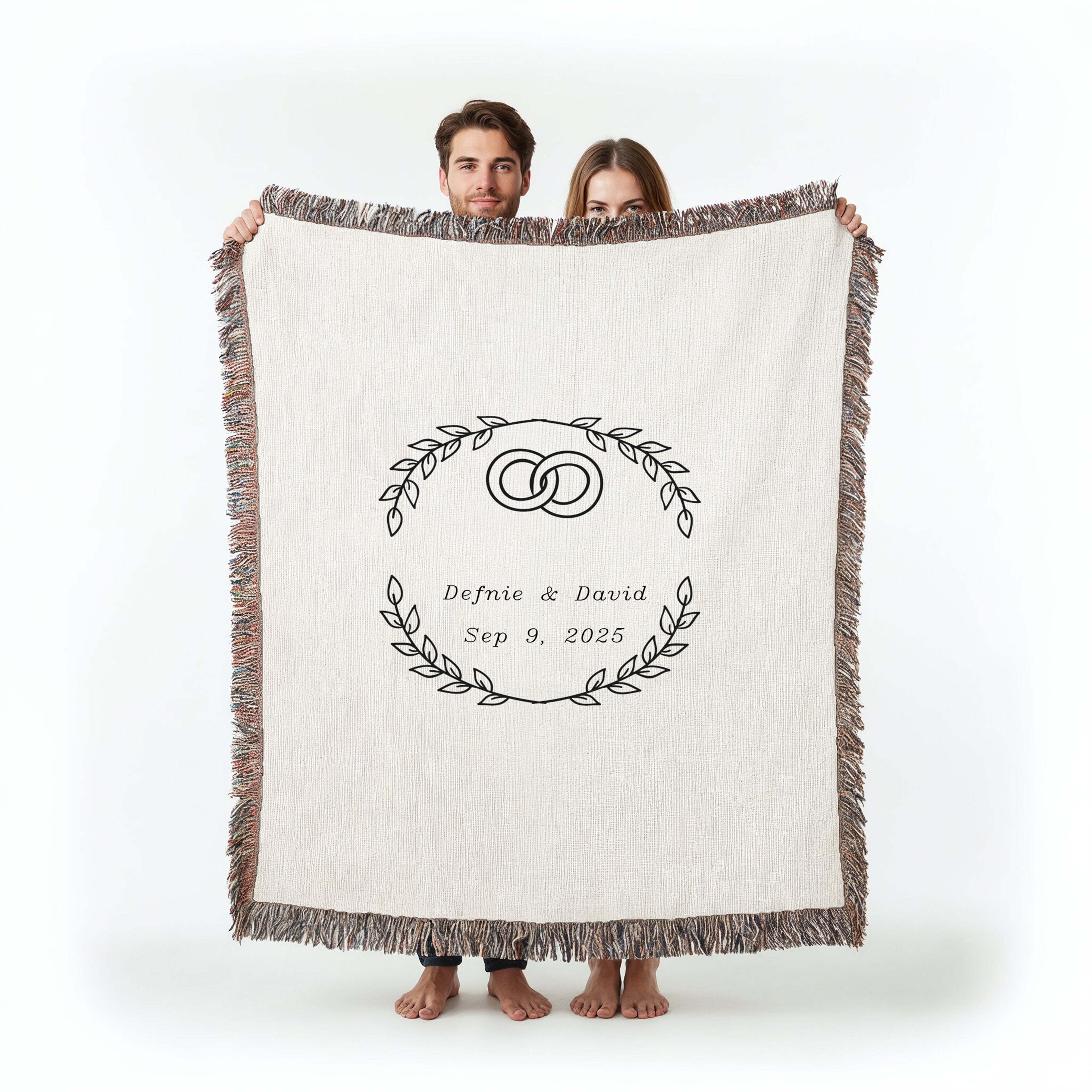 Personalized Wedding Woven Blanket: Custom Initials & Date • 100% Cotton Throw • Engagement & Anniversary Gift